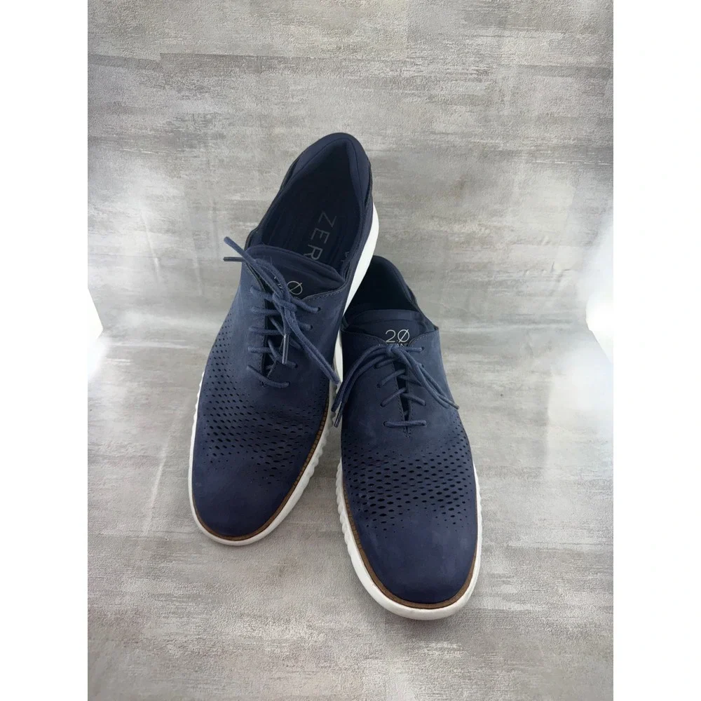 Cole Haan Zerogrand Wingtip Oxford Men Sz 12M Navy Blue Nubuck Shoes C23806